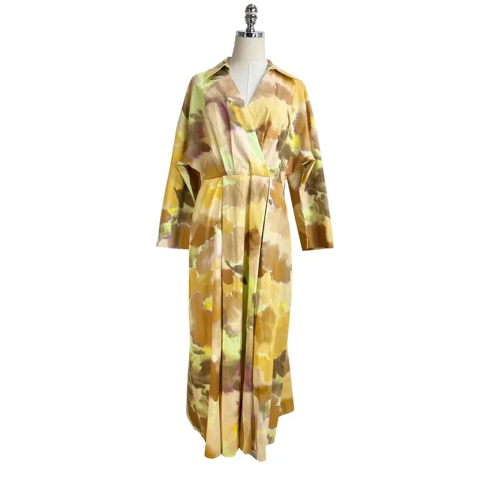 Exquise Brooklyn Dress Cotton Yellow Orange Pastels Watercolor Printed